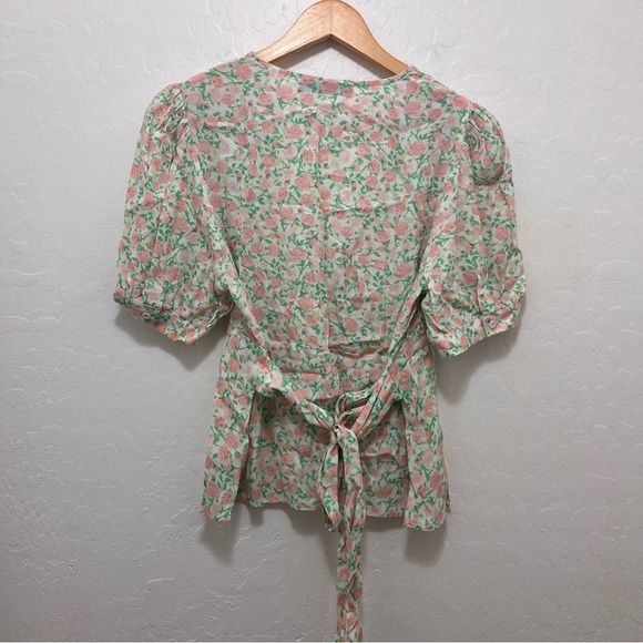 Sophie Rue Floral Tie Back Short Sleeve Blouse Large - Picture 5 of 7